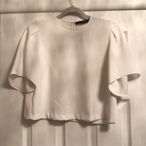 White Zara Midriff Bell Sleeve Blouse